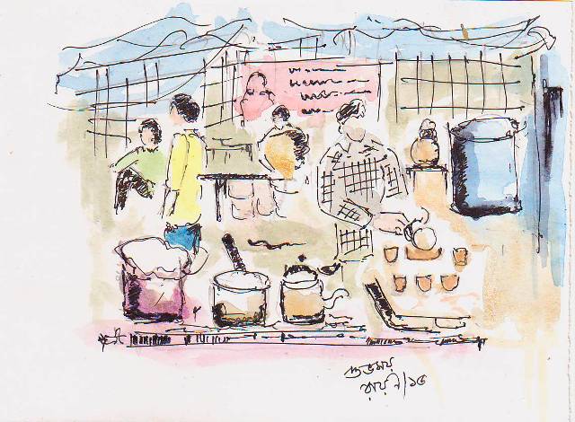 At a tea stall in new... - Urban Sketchers MITS Gwalior | Facebook